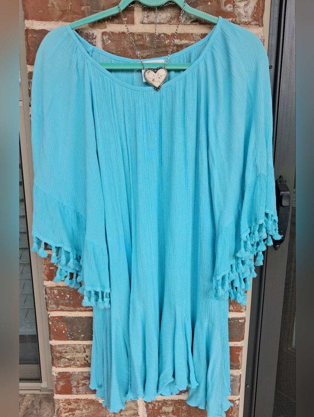 PAISLEY VINE TurquoiseTassel Sleeve Tunic sz M/L